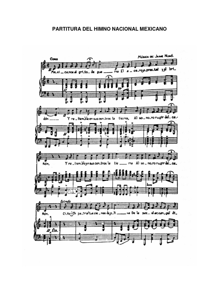 Partitura Del Himno Nacional Mexicano