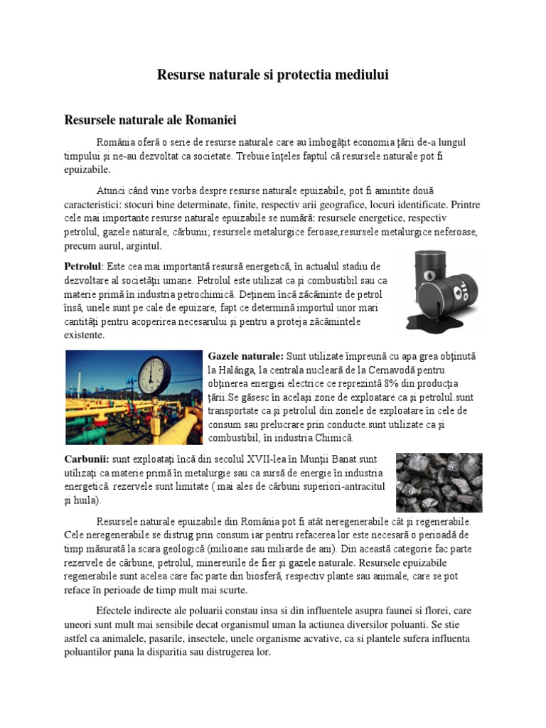 Resurse Naturale Ale Romaniei Protectia Mediului