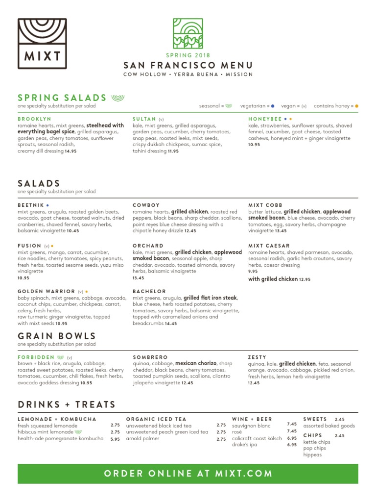 Mixt Mission Menu, Spring 2018 Vinaigrette Salad