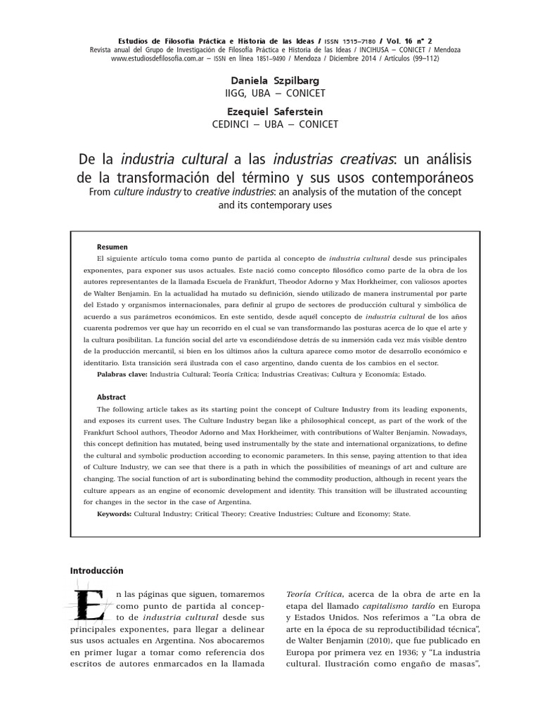 De La Industria Cultural A Las Industrias Creativas | PDF | Theodor W ...