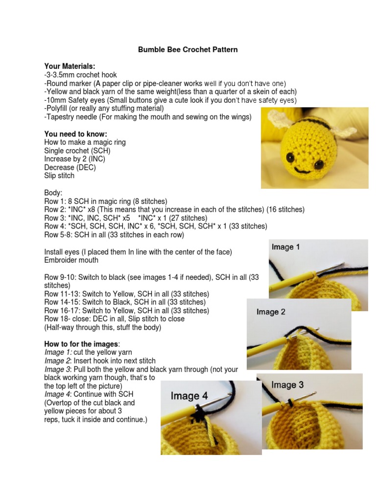 Your Materials:: Bumble Bee Crochet Pattern | PDF | Crochet | Figured ...