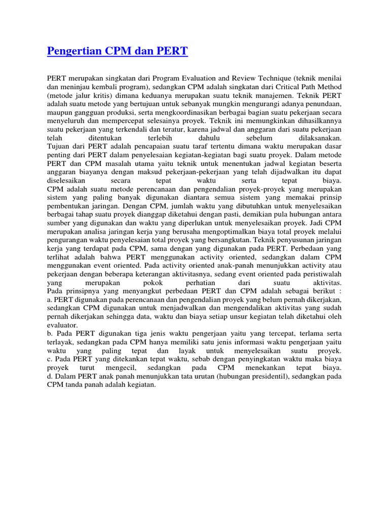 Pengertian CPM Dan PERT | PDF