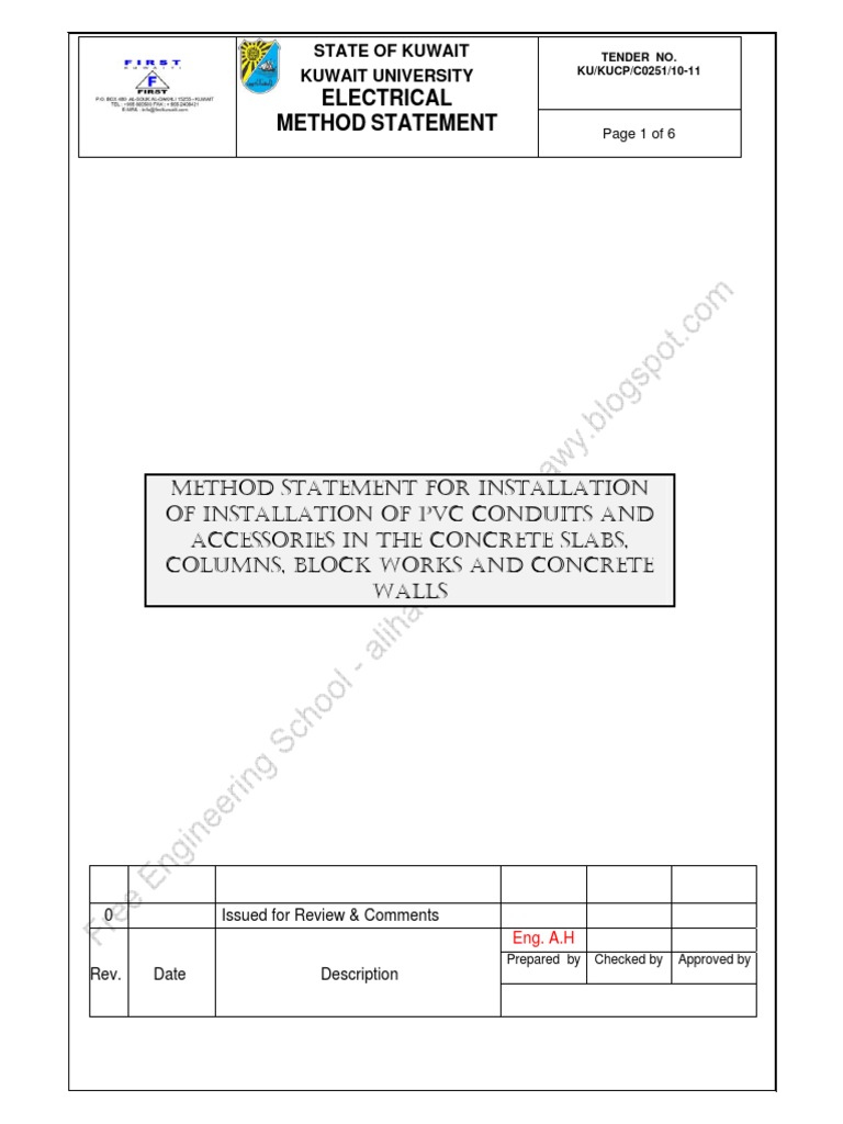 PVC Conduit Installation Method Statement | PDF | Electrical Wiring ...