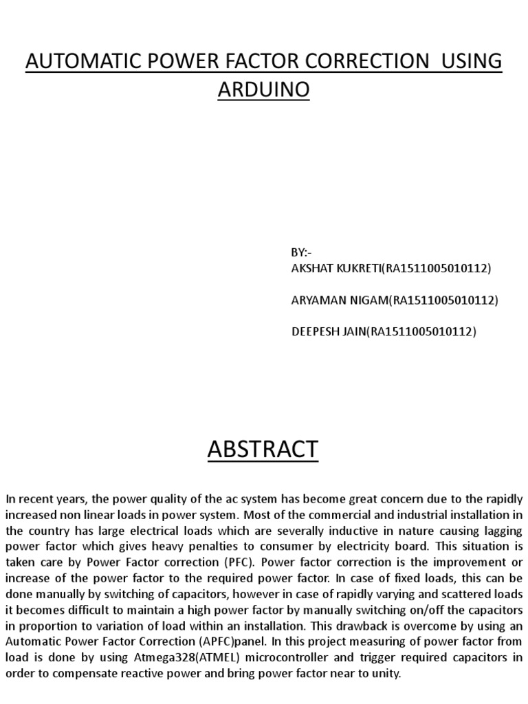 Automatic Power Factor Correction Using Arduino | PDF