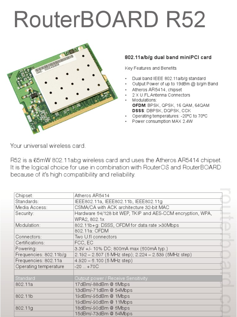 RouterBOARD R52 Wireless Card Overview | PDF | Computers | Technology ...