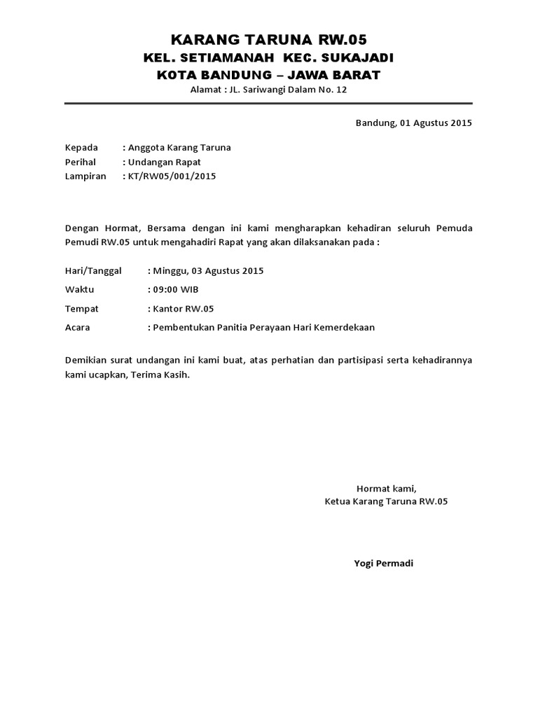 Contoh Surat Undangan Karang Taruna