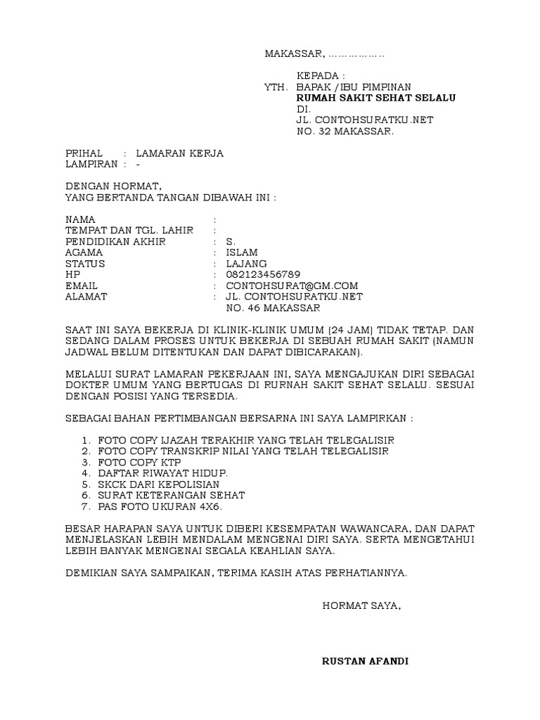 50+ Contoh Surat Lamaran Kerja Words  BERBAGI RESEP