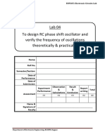 Lab 04 To Design RC Phase Shift Oscillator and Verify The Frequency of Oscillations Theoretically & Practically