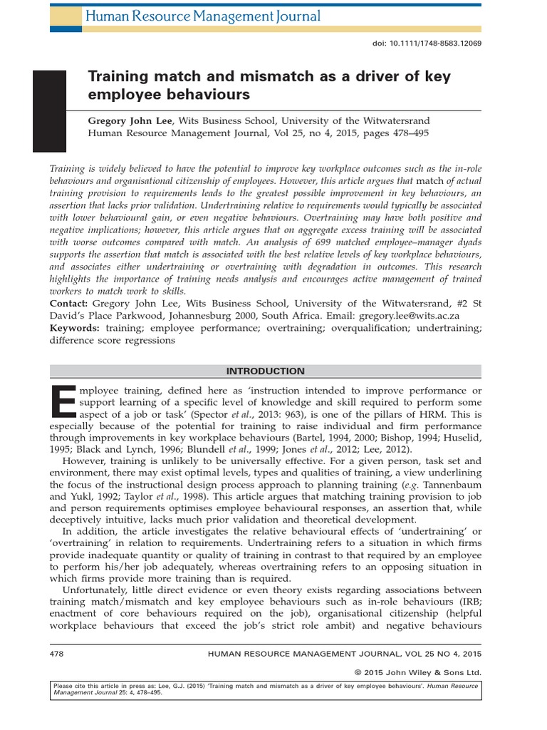 Miss Match Training | PDF | Employment | Regression Analysis