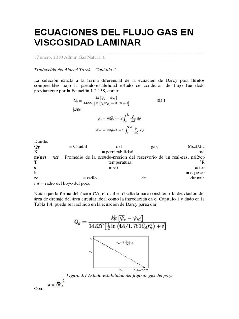 Ecuaciones Del Flujo Gas en Viscosidad Laminar | PDF | Gases | Presión