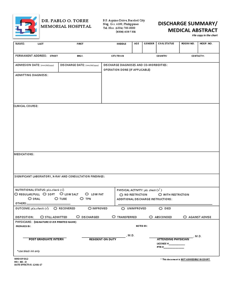 Discharge Summary - Medical Abstract Form | PDF | Health Care | Medicine