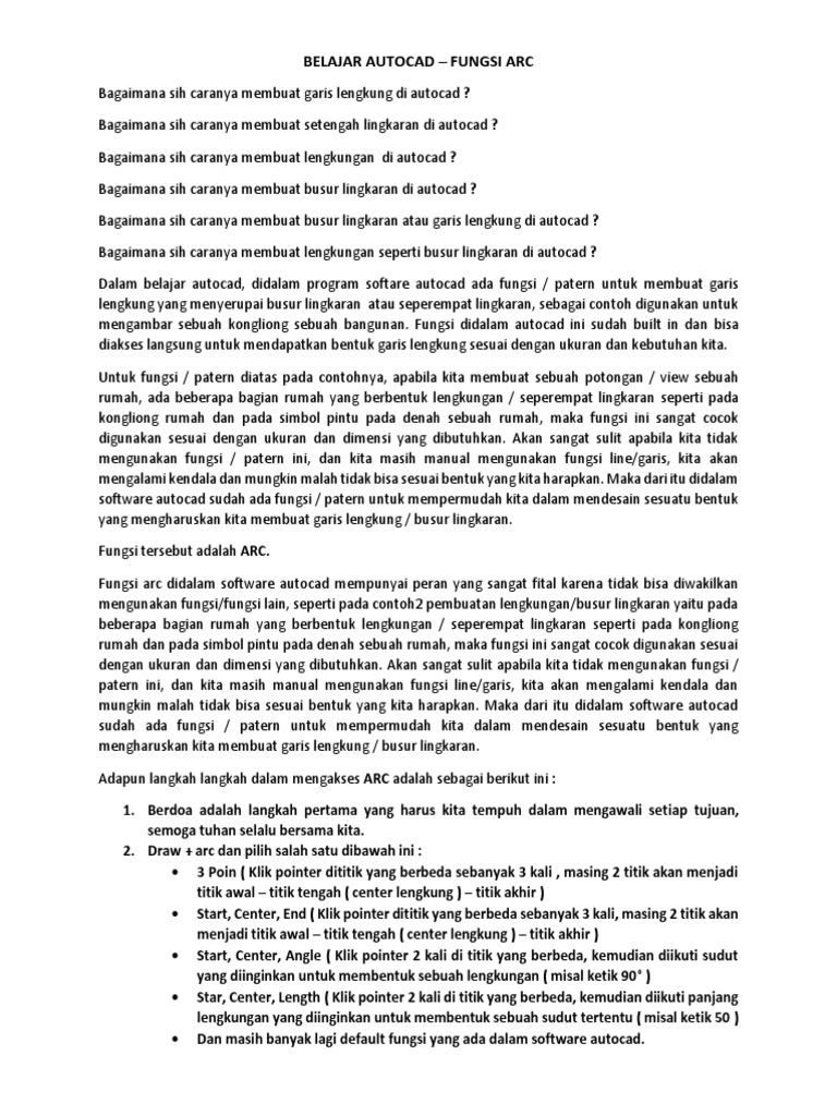 Fungsi Arc dalam Autocad | PDF | Karier & Perkembangan | Seni