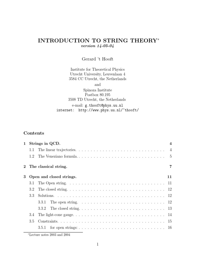 Introduction To String Theory: Gerard 'T Hooft | PDF | String Theory ...
