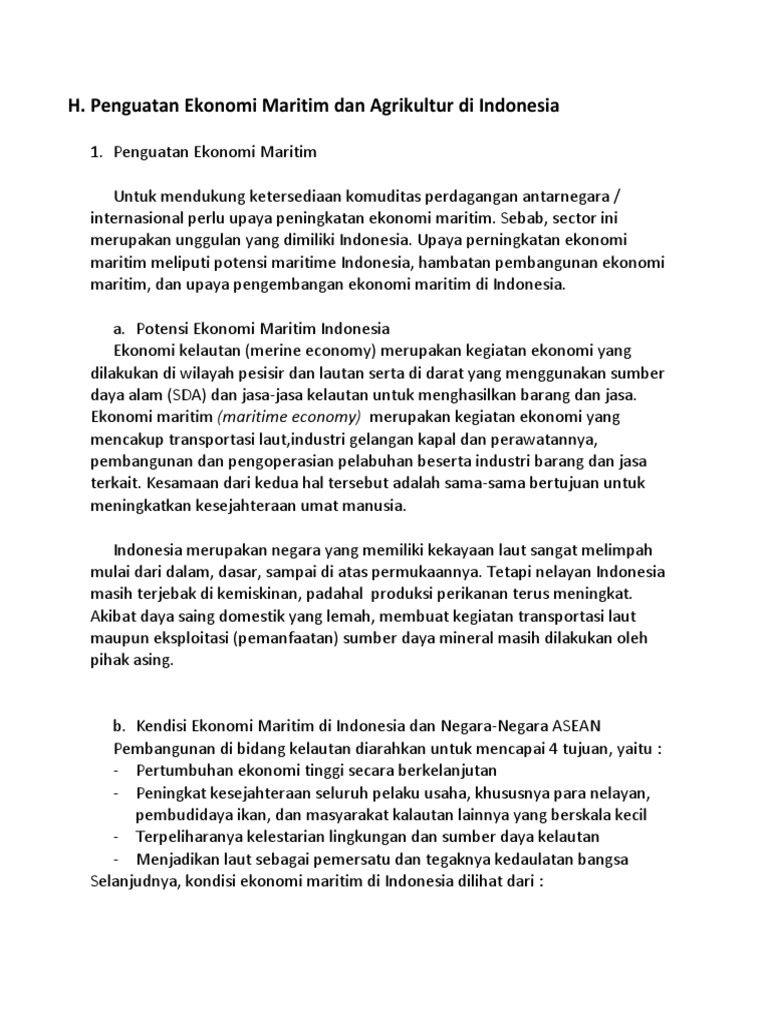 Penguatan Ekonomi Maritim Dan Agrikultur Di Indonesia Docx