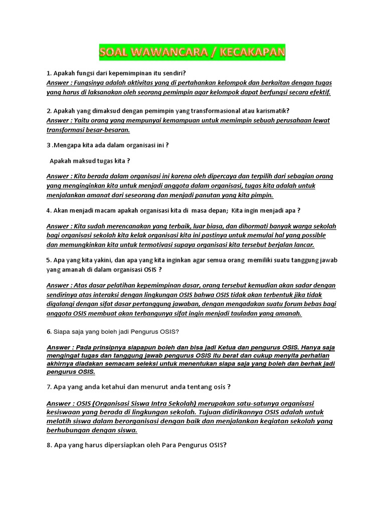 Soal Kepemimpinan Calon Osis