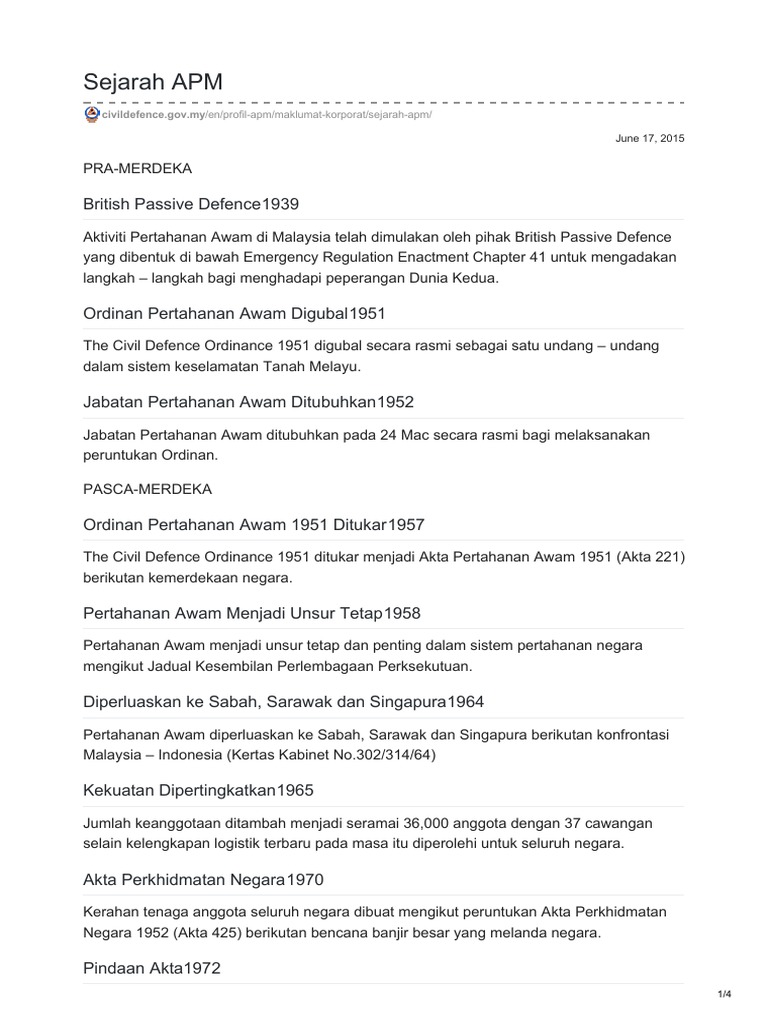 Civildefence - Gov.my Sejarah APM | PDF