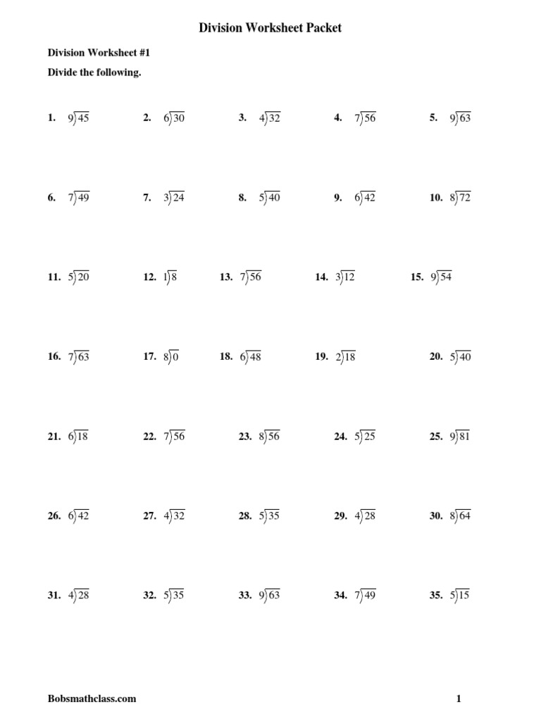 division worksheet packet division mathematics