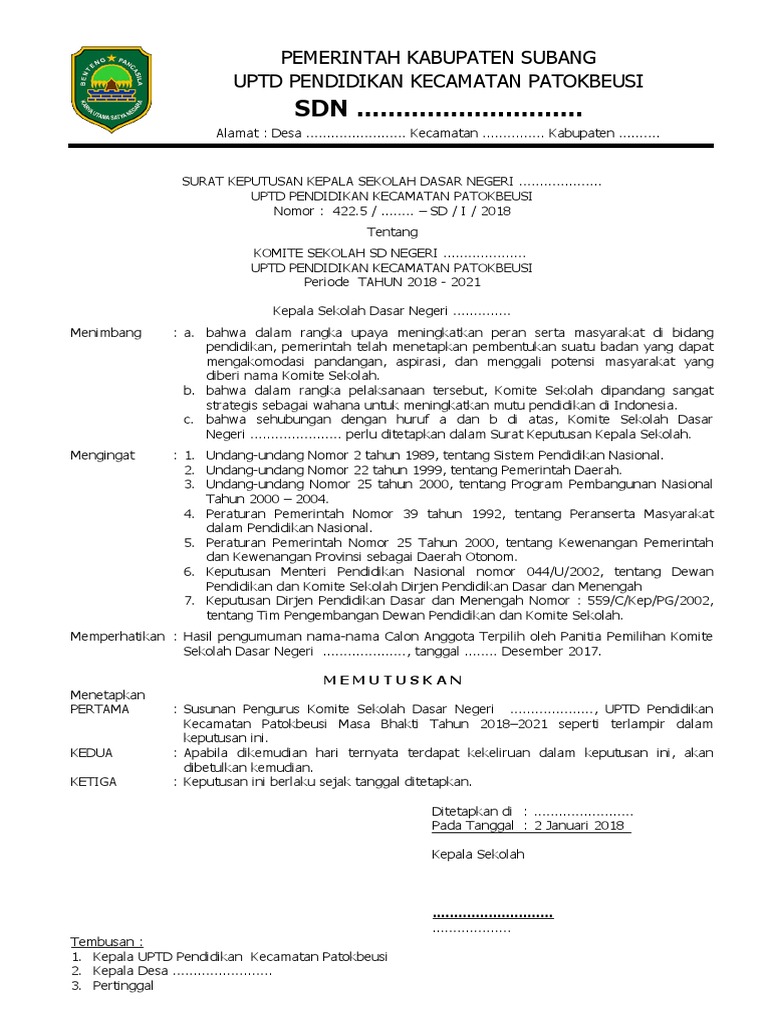 SK KOMITE SEKOLAH DASAR 2018