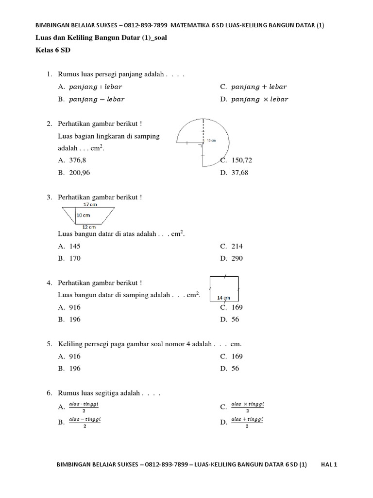 Contoh Soal Luas Dan Keliling Segitiga Kelas 4 Sd Contoh