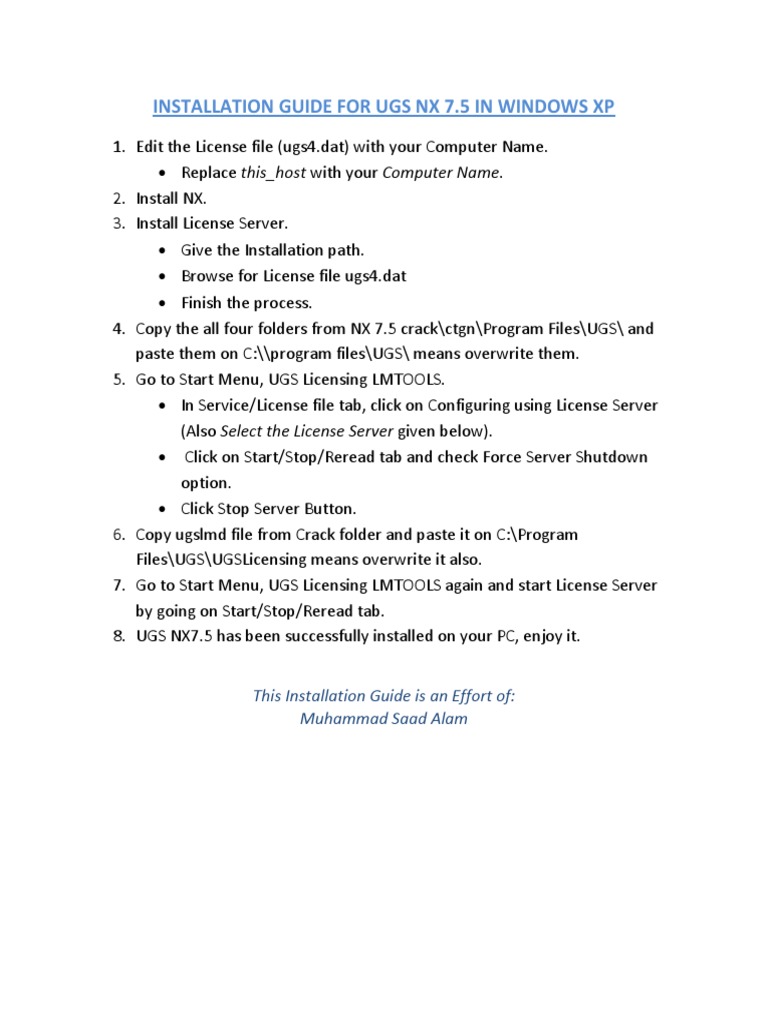 UGS NX 7.5 Installation Guide for XP | PDF
