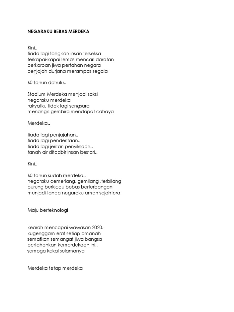 sajak negaraku bebas merdeka