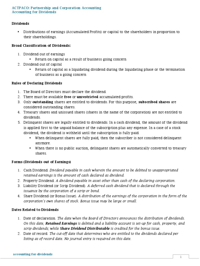 Accounting For Dividends | PDF | Preferred Stock | Treasury Stock
