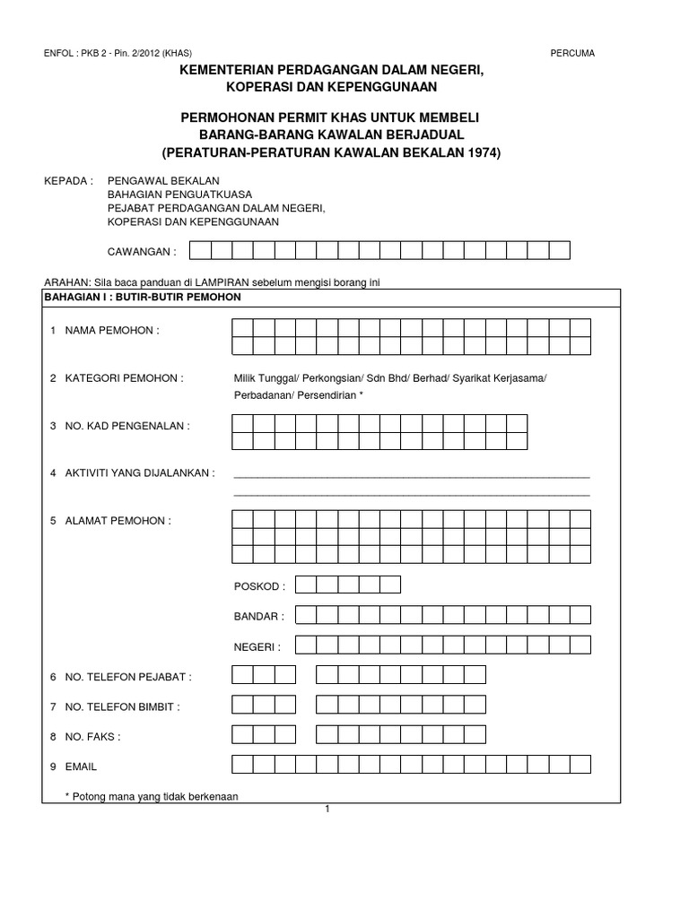 3borang Permohonan Permit Khas Barang Kawalan Berjadual Pdf