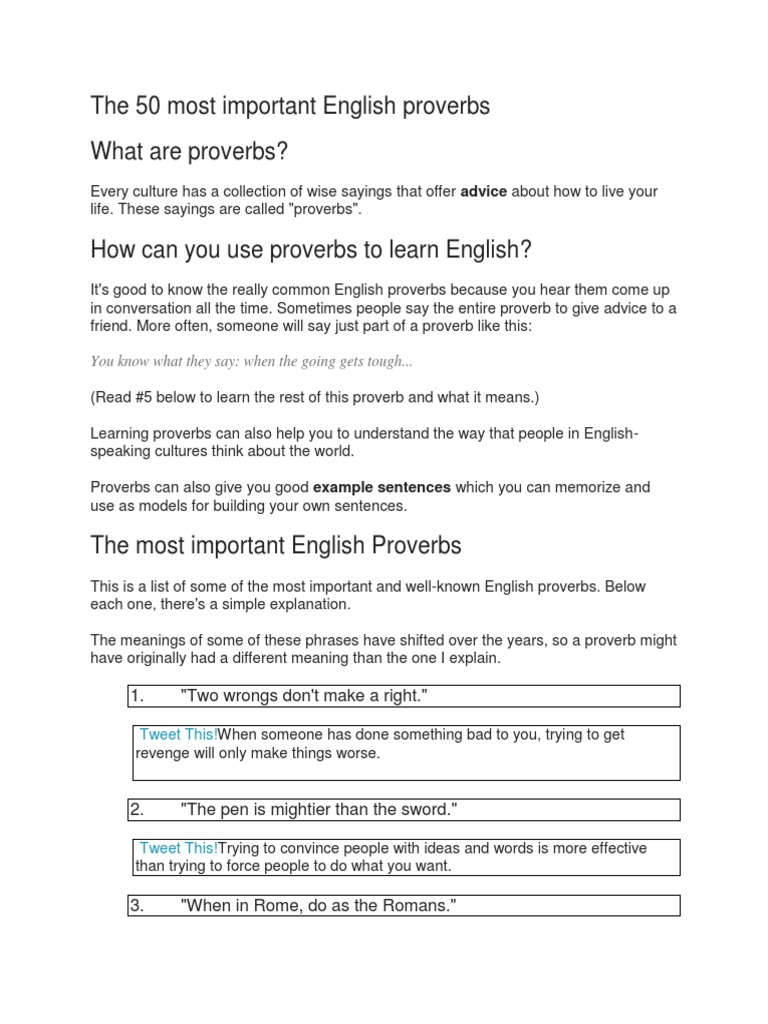 The 50 Most Important English Proverbs | PDF | Proverb | English Language