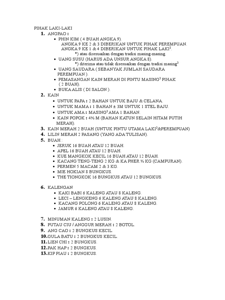 Tradisi Pernikahan: Daftar Persiapan dan Syarat | PDF