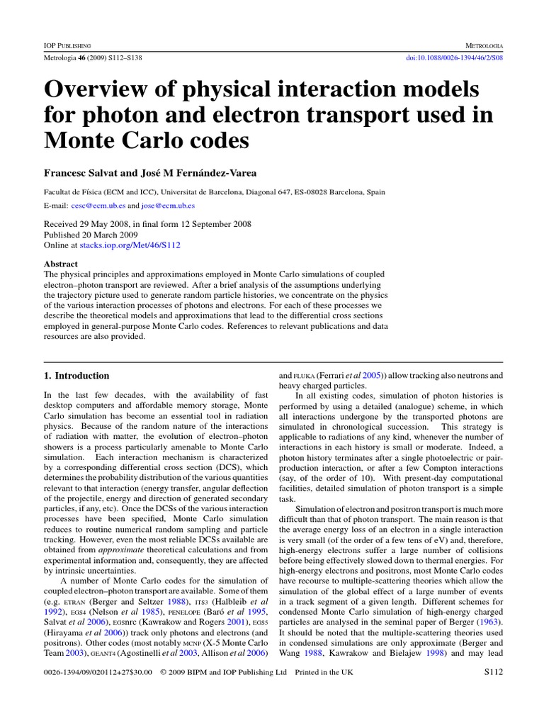 Overview of Physical Interaction Models For Photon and Electron ...