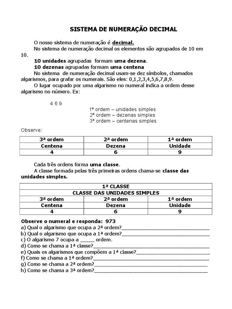 Sistema de Numeração Decimal | PDF | Decimal | Divisão (Matemática)