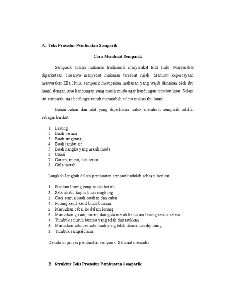 2 Teks Prosedur Pembuatan Semparik