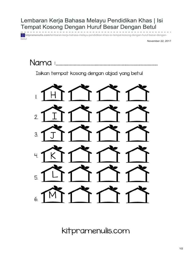 Lembaran Kerja Bahasa Melayu Pendidikan Khas Isi Tempat Kosong Dengan Huruf Besar Dengan Betul