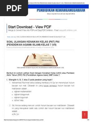 Soal Ulangan Kenaikan Kelas Pat Pai Pendidikan Agama Islam