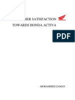 Consumer Satisfaction Towards Honda Activa: - Mohammed Zaman