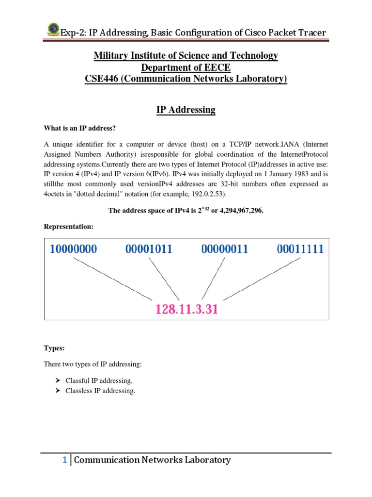 IP Addressing & Cisco Packet Tracer Basics | PDF | Ip Address ...