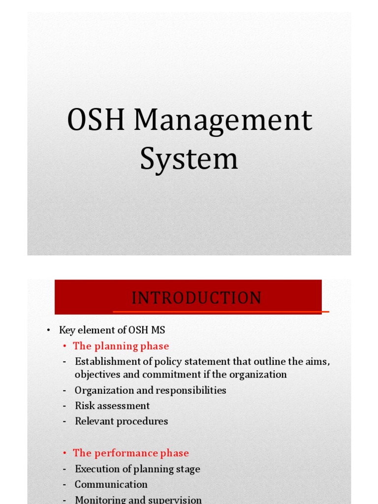 OSH Management System Overview | PDF | Occupational Safety And Health ...