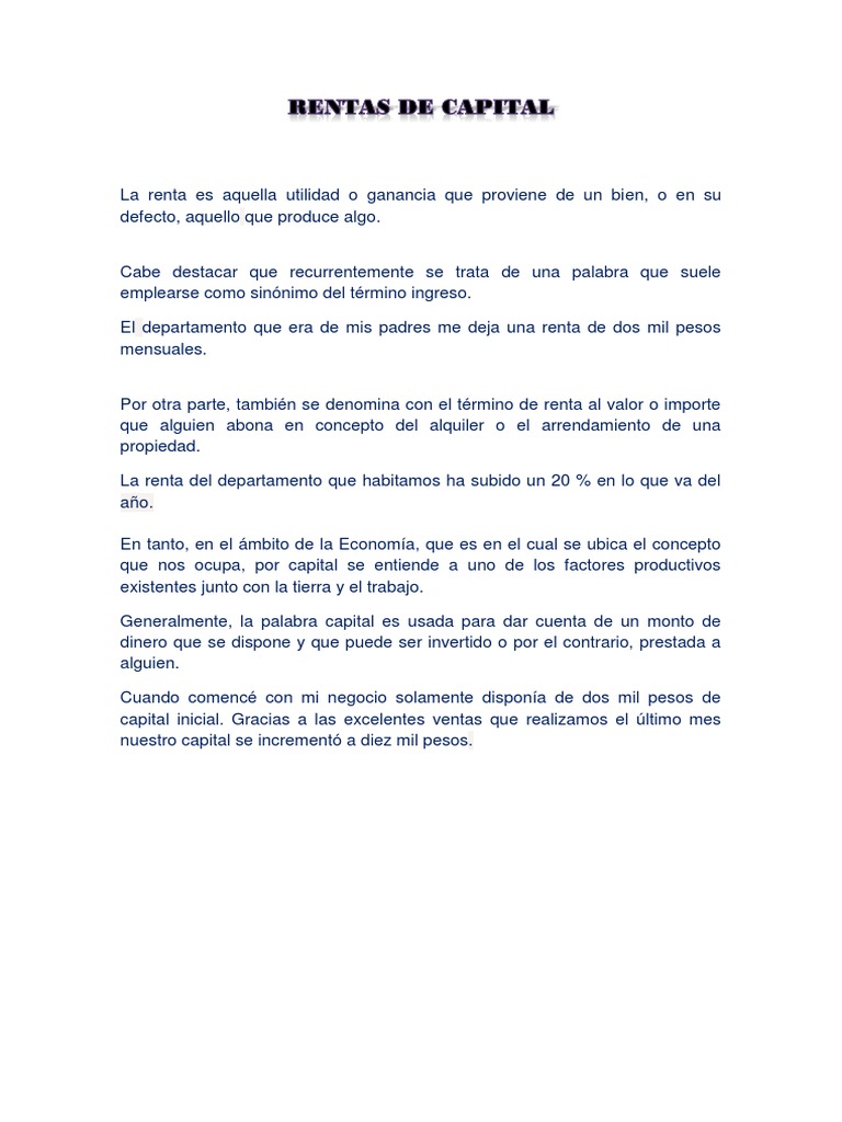 Rentas De Capital Pdf Impuestos Capital Economía