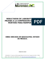 Resultados de laboratorio mortero mampostería Naucalpan