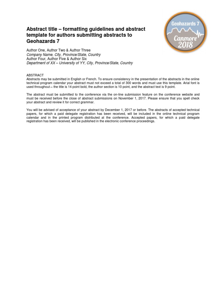 Abstract Title - Formatting Guidelines and Abstract Template For ...