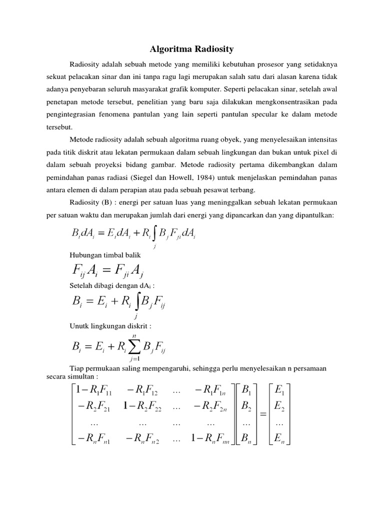 Algoritma Metode Radiosity dalam Grafik | PDF
