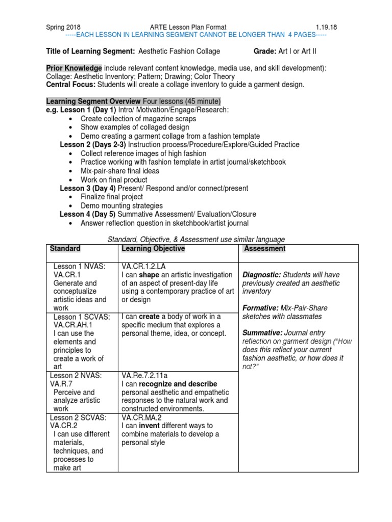 aesthetic collage lesson plan Aesthetics Lesson Plan