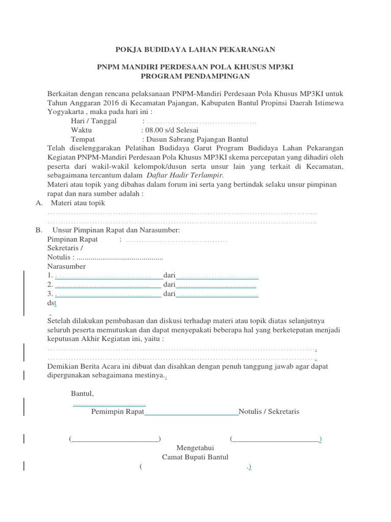 Contoh Berita Acara Kegiatan Rapat