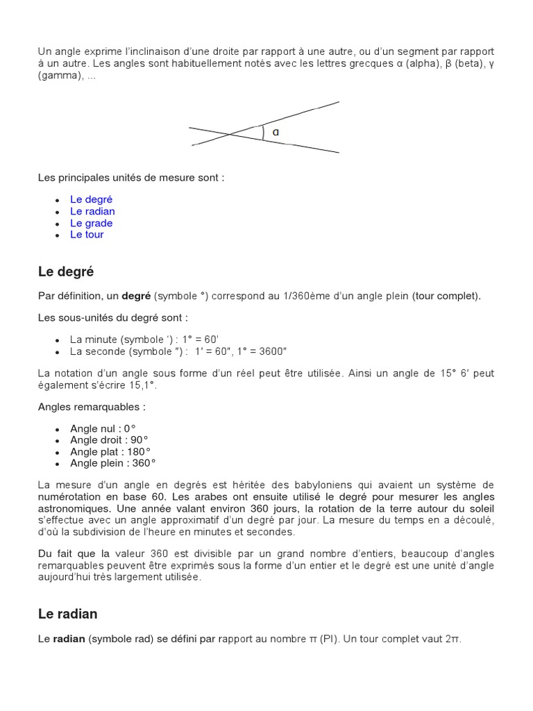 un angle exprime pdf sous unites du degre angle