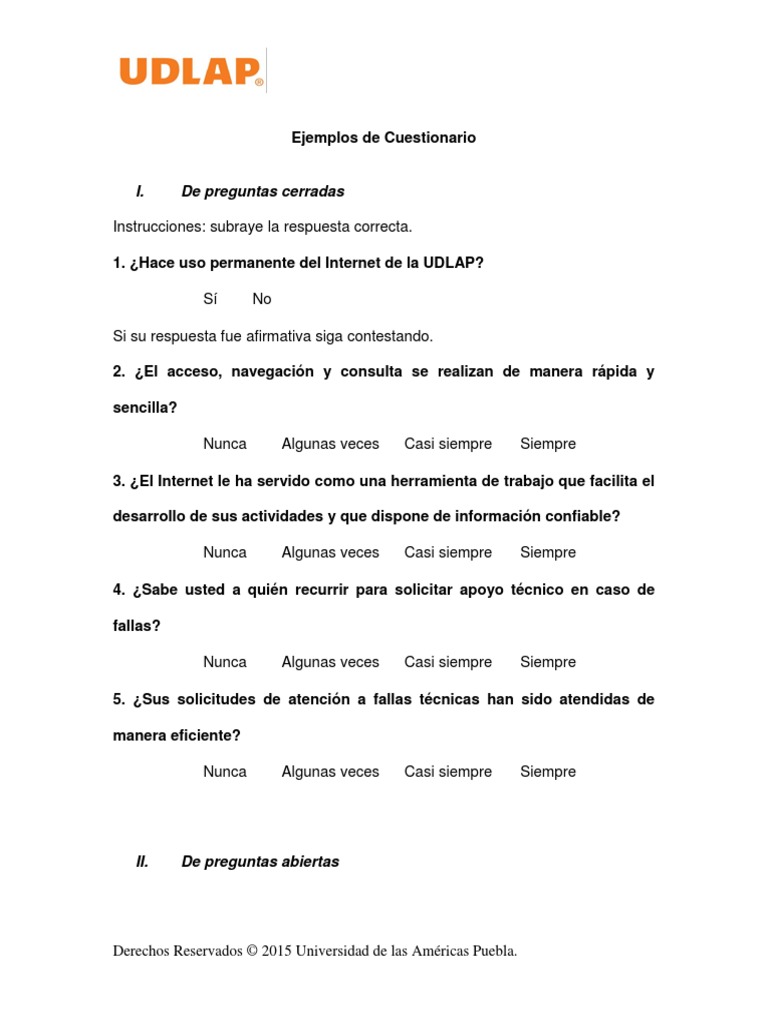 I. De preguntas cerradas Cuestionario