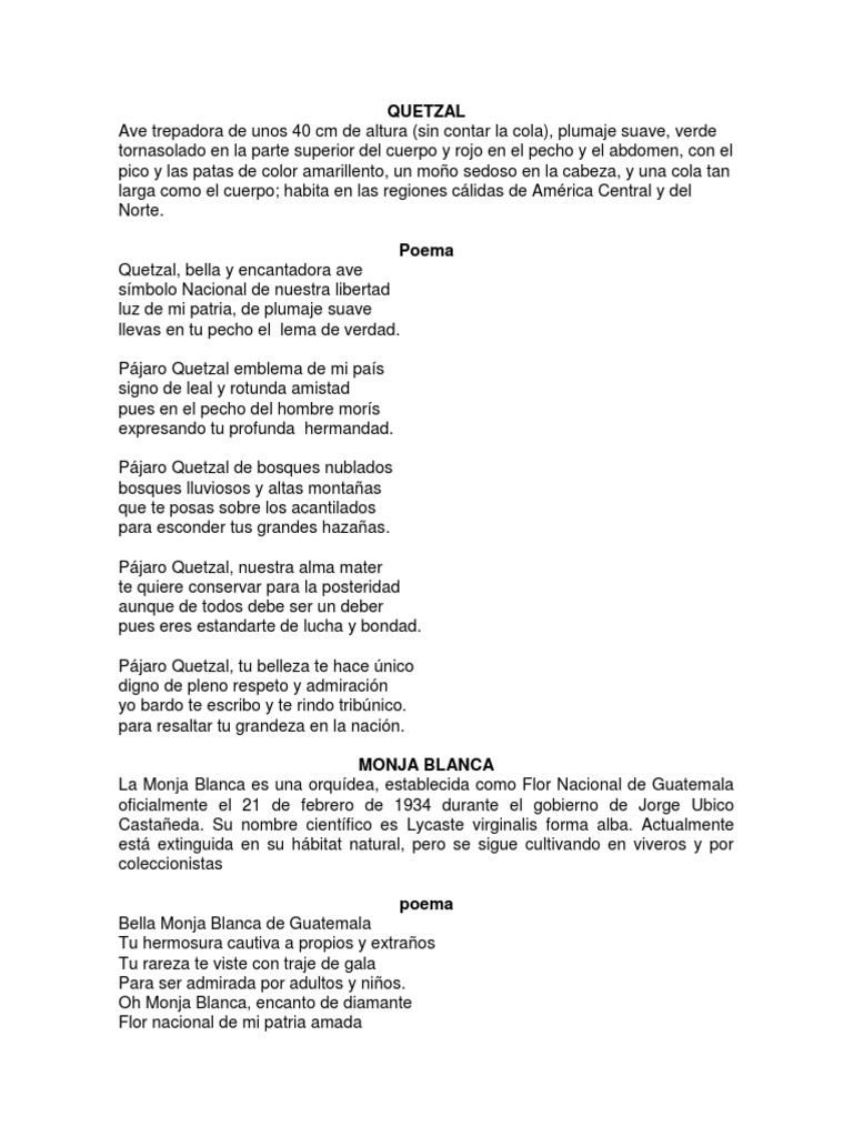 Poemas Cortos del Quetzal para Niños | PDF, image size:768x1024