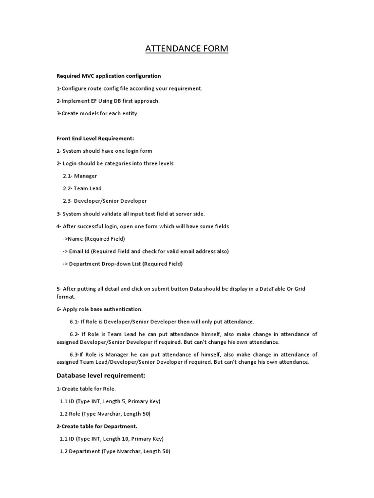 Attendance Form: Required MVC Application Configuration | PDF