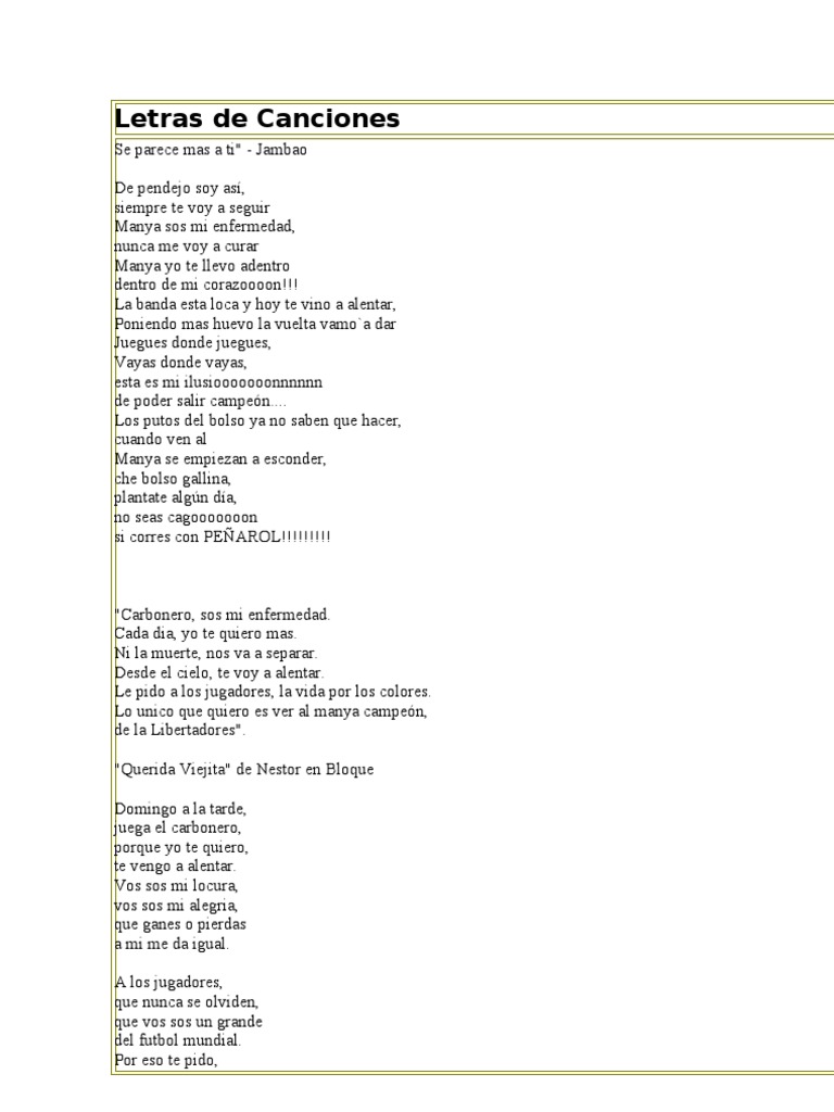 Letras de Canciones de Peñarol | PDF | Deportes | Entretenimiento (general)