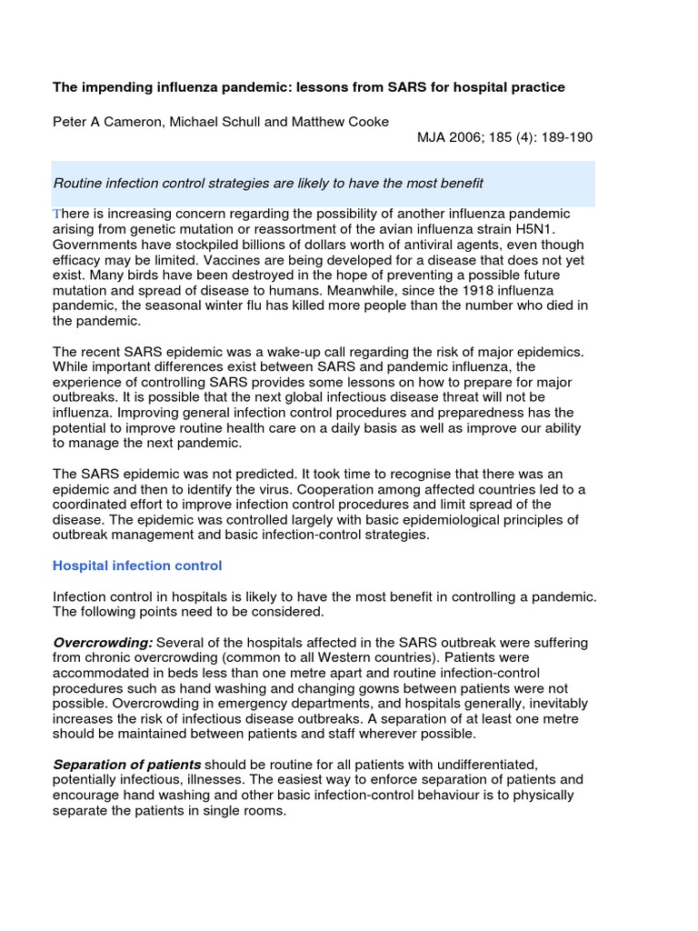 Influenza Pandemic Preparedness Lessons | PDF | Influenza Pandemic ...