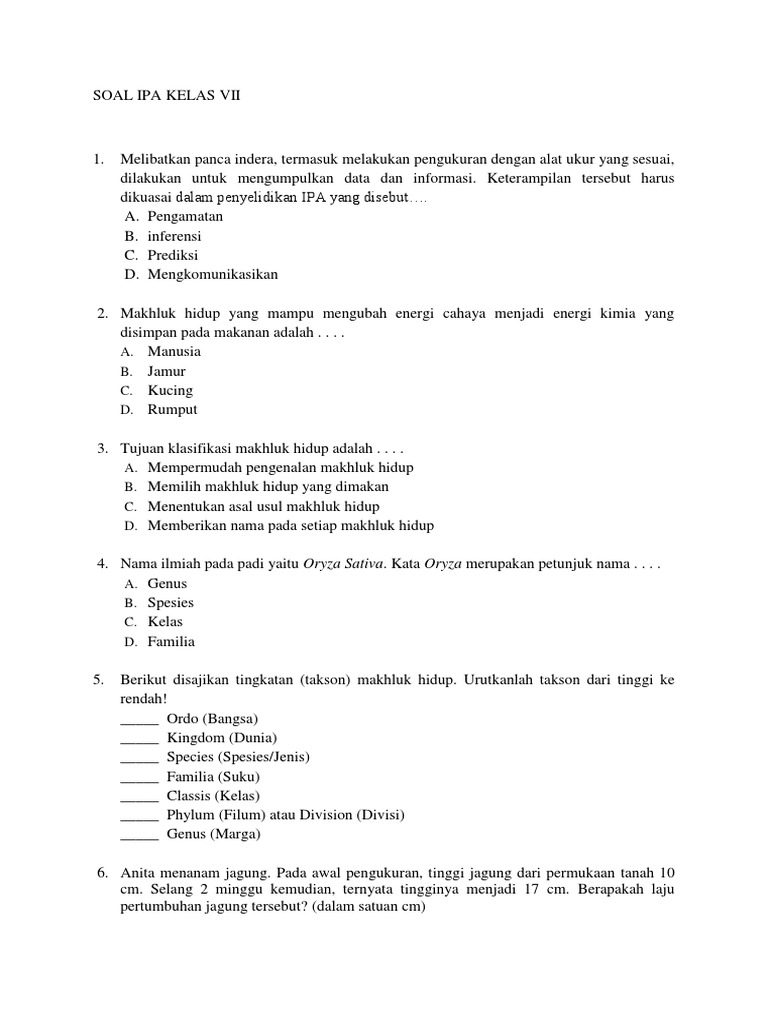 Soal Uas Ipa Biologi